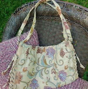 Vintage Embroidered Canvas Purse Beaded Floral NEW